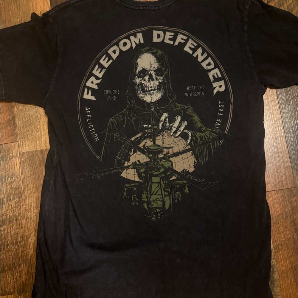 Affliction Black Short Sleeve Tee Freedom Defender size M